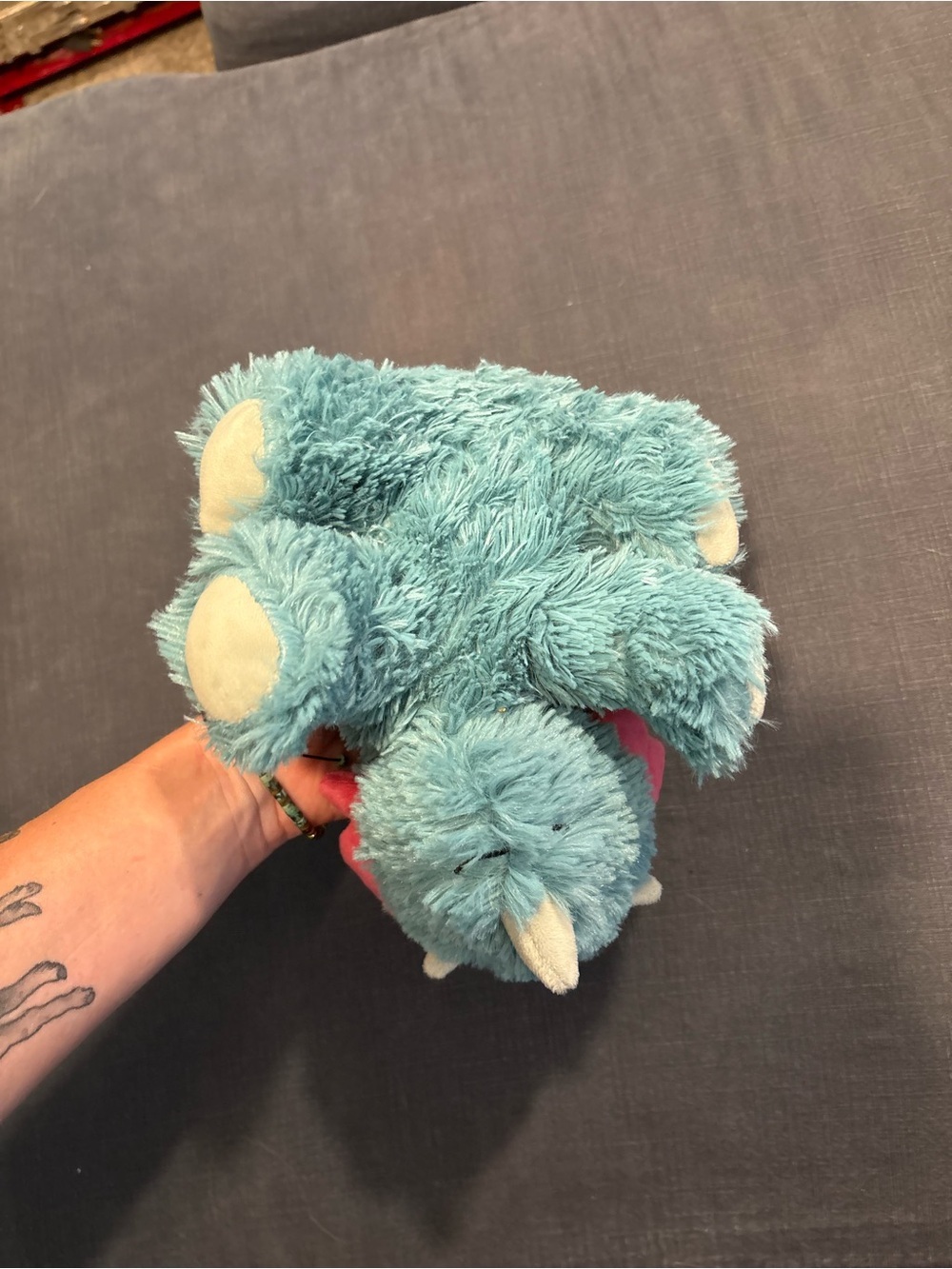 Teal Plush Dinosaur with Red Crest - Soft Cuddly Dino Toy - Picture 4 of 5